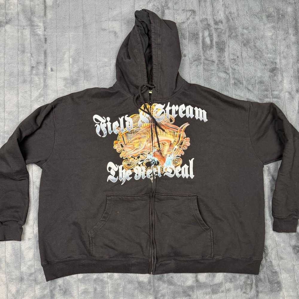 Field & Stream Mens XXL Black Full Zip Fishing Graphic Hoodie The Real Deal